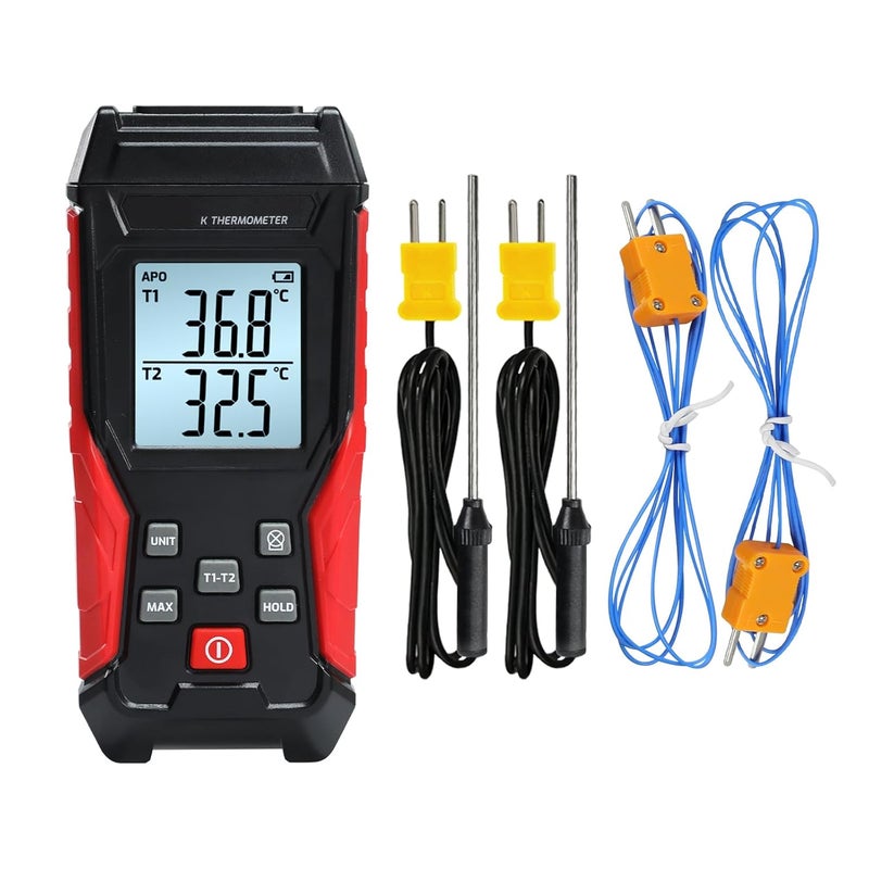 JuviPerpric Digital Thermocouple Thermometer Dual Channel K Type Thermometer(-328~2501℉) with 4 K-Type Thermocouple Probes LCD Display Temperature Tester for K Type - Image 1